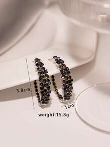 水鑽裝飾開口耳環 - 藏蓝色 - 查看 3