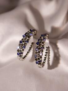 水鑽裝飾開口耳環 - 藏蓝色 - 查看 4