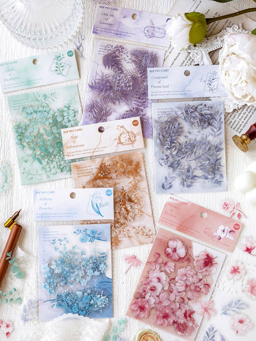 40 hojas Pegatina con patrón de flor al azar - Multicolor - Ver 1