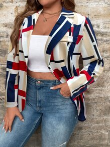 SHEIN Clasi Áo vest Plus size Nút Hình học Giải trí - Nhiều màu - Xem 3