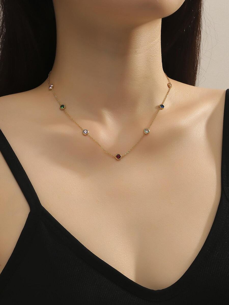 Rhinestone Decor Necklace - Yellow Gold - View 1