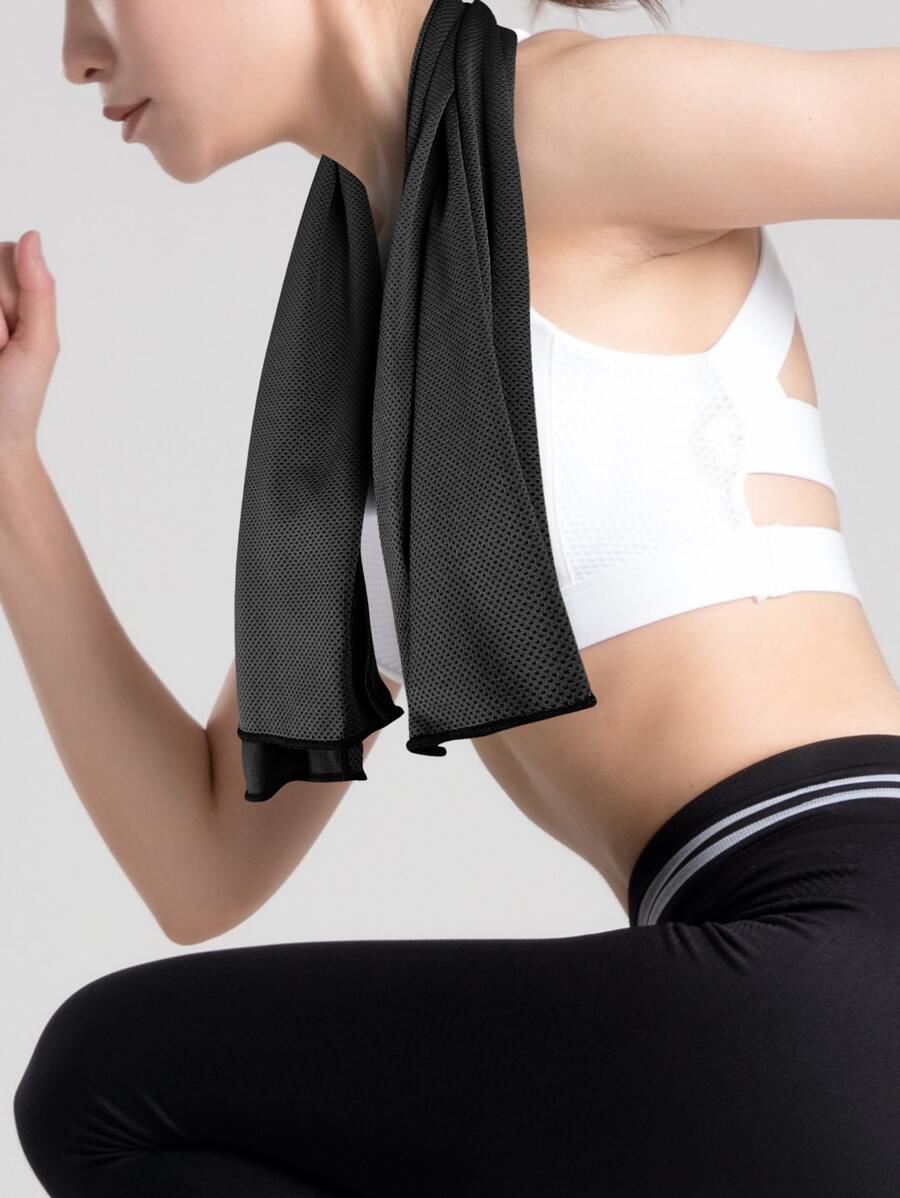 1pc Solid Sport Towel - Black - View 1
