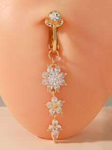 Perfect Piercing Cubic Zirconia Flower Decor Navel Belly Cuff Stainless Steel For Women & Men No Piercing Needed Septum Body Jewelry Valentines,Mom,Mother,Mother's Day,Gift - Yellow Gold - View 1