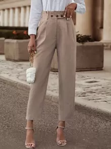 Chiquease Quần nữ màu trơn Giải trí - Màu Khaki - Xem 1