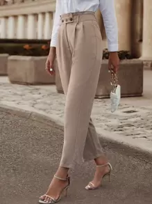 Chiquease Quần nữ màu trơn Giải trí - Màu Khaki - Xem 5