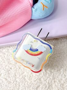 卡通彩虹1.5米人造絲繞線器、線路固定器，防斷裂資料線，附有TPU充電頭和5入組保護套，適用於20W快速充電 - 彩色 - 查看 4