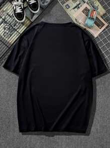 ROMWE MEN Guys Bear & Slogan Graphic Tee - Black - View 2