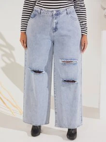 SHEIN CURVE+ Jeans desgarro de pierna ancha