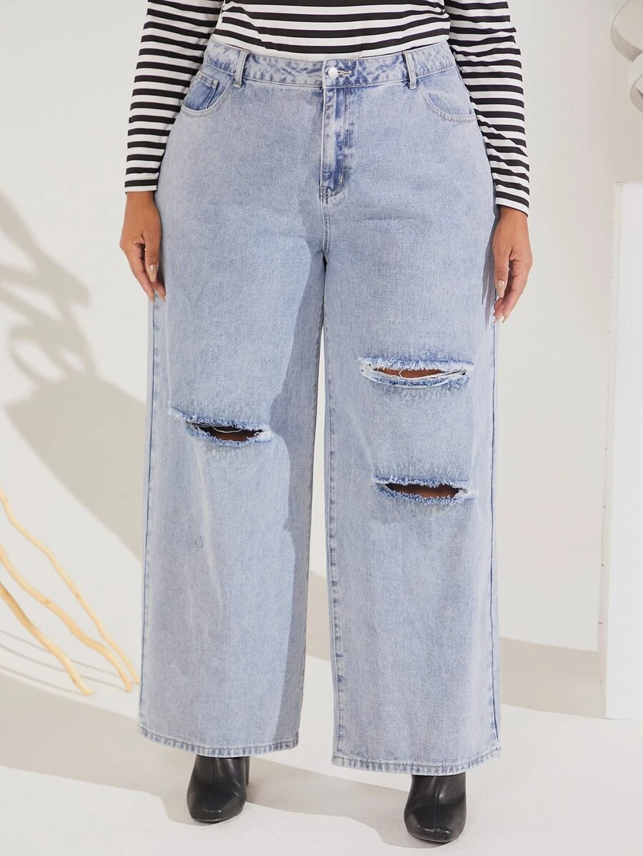 SHEIN CURVE+ Jeans desgarro de pierna ancha