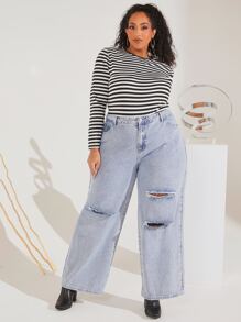 SHEIN CURVE+ Jeans desgarro de pierna ancha