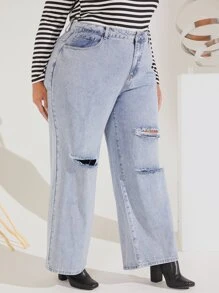 SHEIN CURVE+ Jeans desgarro de pierna ancha