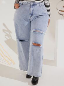 SHEIN CURVE+ Jeans desgarro de pierna ancha