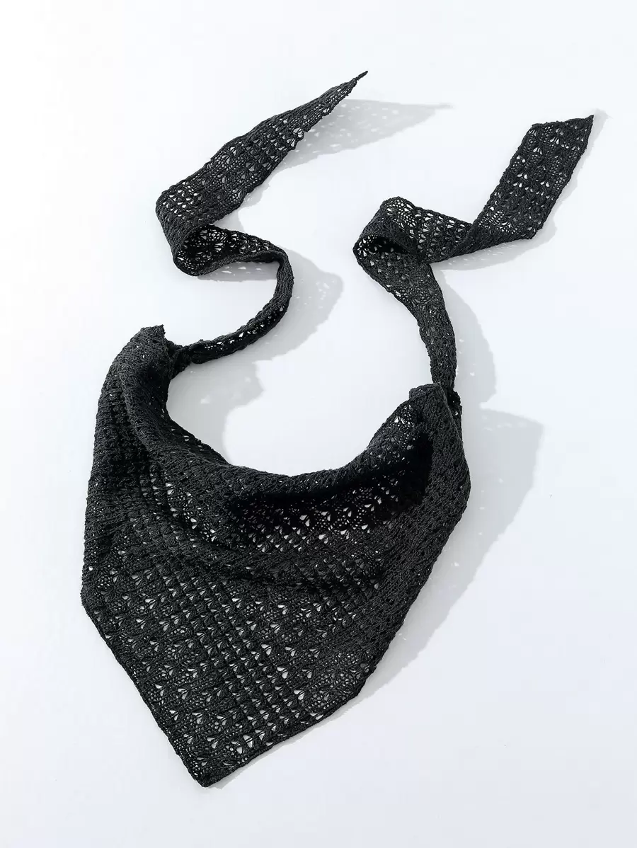 Diadema de turbante casual con corte hueco, banda para el sudor, accesorios para el cabello de otoño e invierno para mujer, pañuelo elegante, bufanda suave, para vacaciones, escuela, universidad - Negro - Ver 1