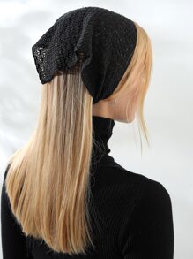 Diadema de turbante casual con corte hueco, banda para el sudor, accesorios para el cabello de otoño e invierno para mujer, pañuelo elegante, bufanda suave, para vacaciones, escuela, universidad - Negro - Ver 2