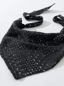 Diadema de turbante casual con corte hueco, banda para el sudor, accesorios para el cabello de otoño e invierno para mujer, pañuelo elegante, bufanda suave, para vacaciones, escuela, universidad - Negro - Ver 3