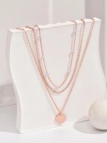 2 件多层珍珠项链（混合珍珠数量） - 玫瑰金 - 查看 3