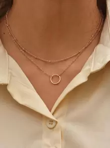 Circle Charm Layered Necklace - Rose Gold - View 1