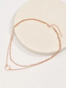 Circle Charm Layered Necklace - Rose Gold - View 4