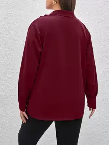Celure Plus Surplice Neck Solid Blouse - Burgundy - View 2