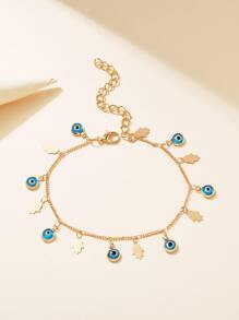1pc Charming Glass Evil Eye & Palm Pendant Handmade Bracelet, Suitable For Women's Daily, Beach, Party Wear - Yellow Gold - View 1