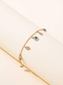1pc Charming Glass Evil Eye & Palm Pendant Handmade Bracelet, Suitable For Women's Daily, Beach, Party Wear - Yellow Gold - View 2