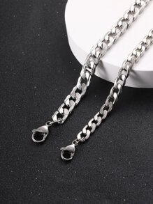 2入組男士極簡風格扣環手鏈 - 銀色 - 查看 2