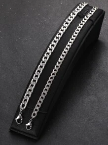 2入組男士極簡風格扣環手鏈 - 銀色 - 查看 3