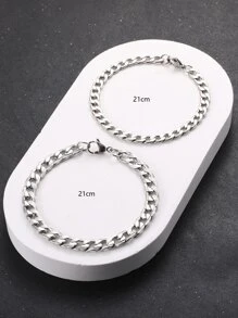 2入組男士極簡風格扣環手鏈 - 銀色 - 查看 4