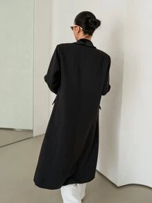 DAZY Lapel Neck Double Breasted Coat - Black - View 2