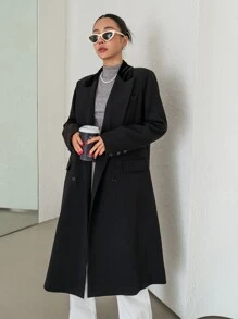 DAZY Lapel Neck Double Breasted Coat - Black - View 4