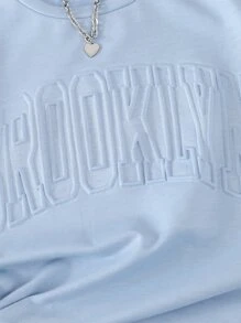 SHEIN Tween Girl 1pc Letter Textured Tee - Blue - View 3