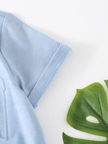 SHEIN Tween Girl 1pc Letter Textured Tee - Blue - View 5