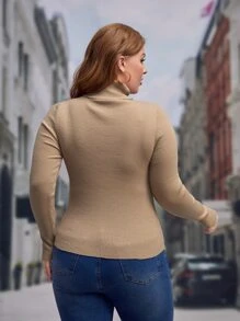 SHEIN Clasi Áo len cổ lọ dệt kim gân, thích hợp cho mùa đông, mùa thu. - Màu nâu  Mocha - Xem 2