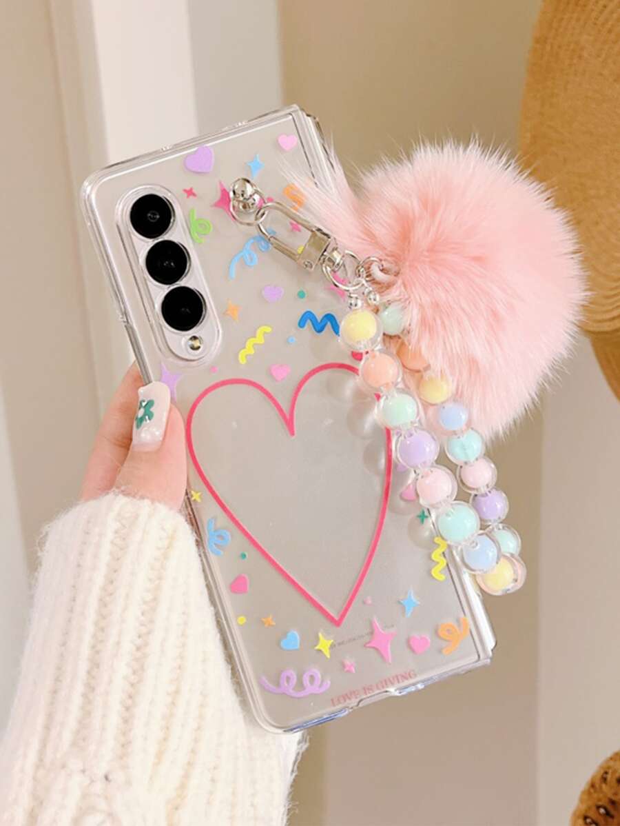 愛心圖案手機殼附帶繩子 - 彩色 - 查看 1