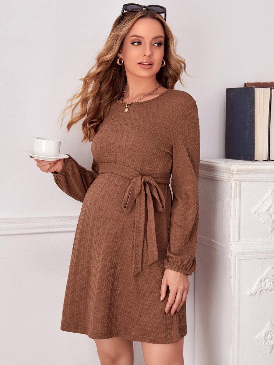 SHEIN 孕婦燈籠袖繫腰帶洋裝