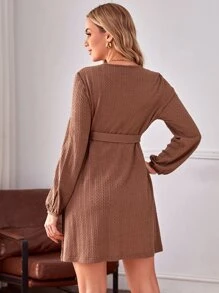 SHEIN 孕婦燈籠袖繫腰帶洋裝