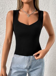 SHEIN EZwear Top mit Sweetheart Ausschnitt, Rippenstrick