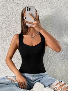 SHEIN EZwear Top mit Sweetheart Ausschnitt, Rippenstrick