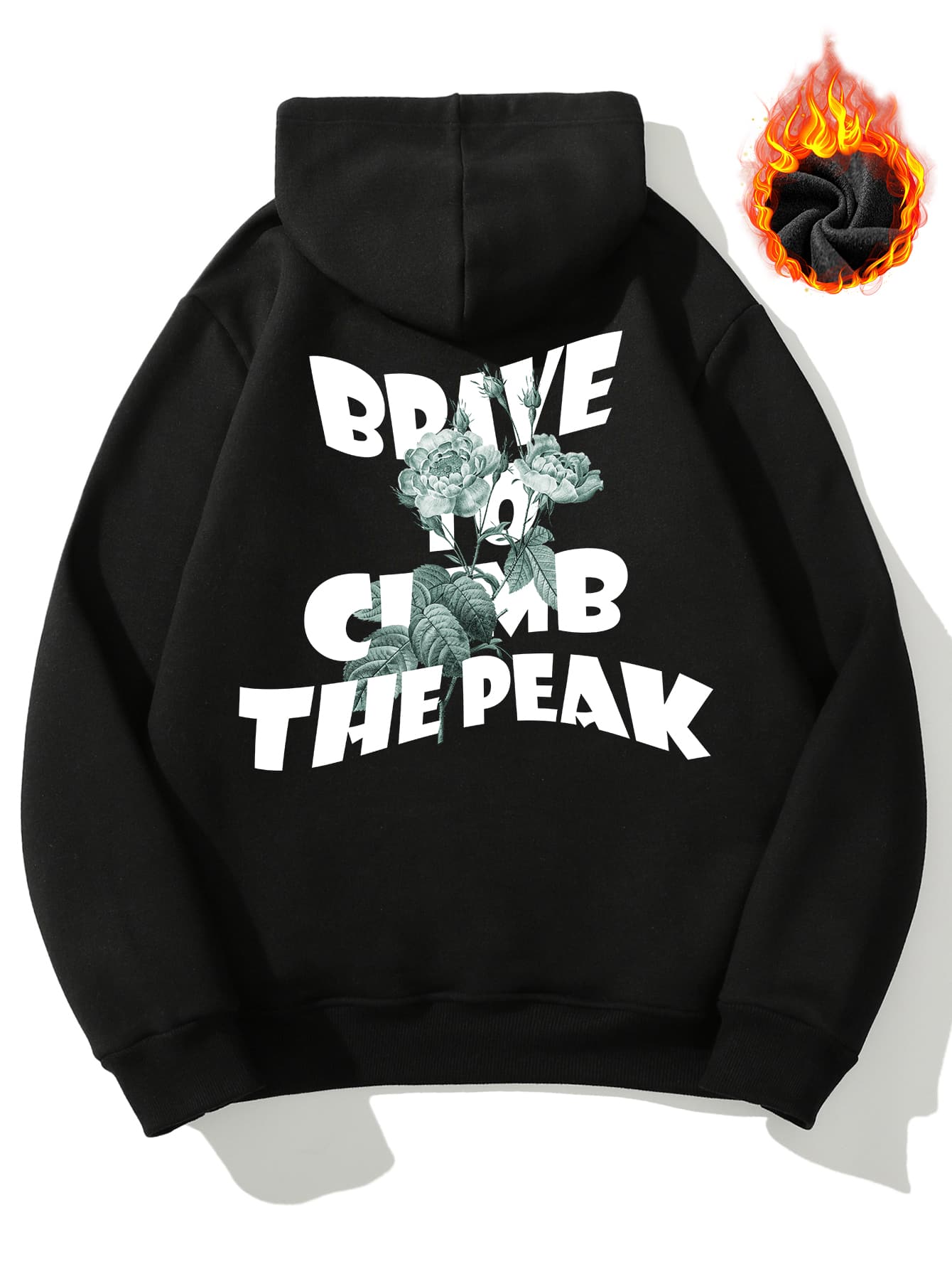 Manfinity 男士標語印花抽繩保暖連帽衫 - 黑色 - 查看 1