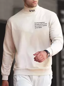 Manfinity Homme Men Slogan Graphic Mock Neck Pullover - Apricot - View 1