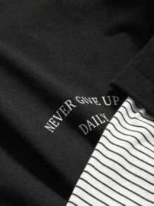 DAZY Striped & Letter Graphic Drop Shoulder Tee,Fall Clothes Long Sleeve Women Tops