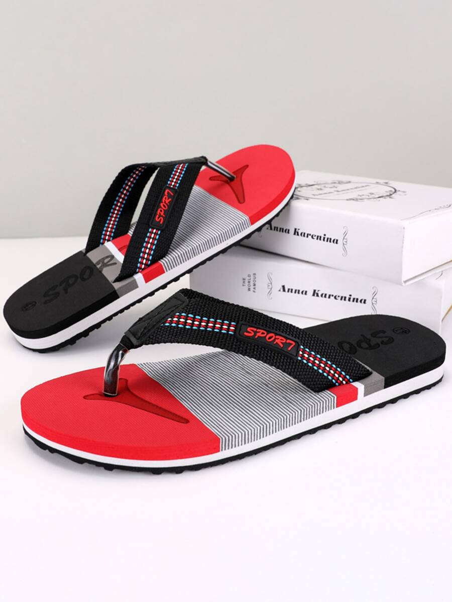 Men Letter Graphic Flip Flops - Black - View 1