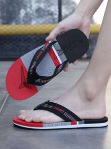Men Letter Graphic Flip Flops - Black - View 2