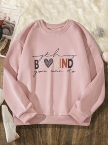Girls Heart & Slogan Graphic Pullover - Pink - View 1