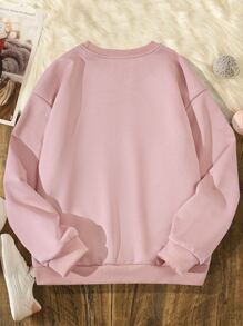 Girls Heart & Slogan Graphic Pullover - Pink - View 2