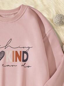 Girls Heart & Slogan Graphic Pullover - Pink - View 4