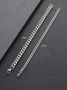 Fashionable and Popular 2pcs Men Minimalist Chain Bracelet, Stainless Steel Jewelry for Jewelry Gift and for a Stylish Look - Silver - View 4