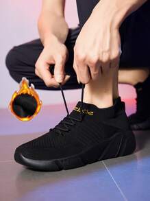 Men Letter Graphic Lace-up Front Running Shoes - Black - View 2