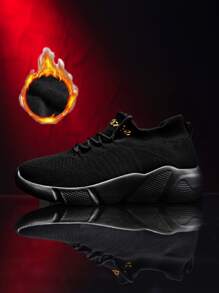 Men Letter Graphic Lace-up Front Running Shoes - Black - View 4