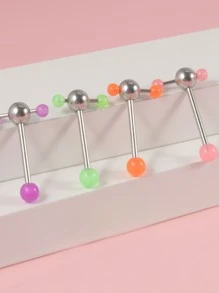 4入組時尚球裝飾舌槓鈴環不銹鋼男女款無需穿孔隔墊身體首飾 - 彩色 - 查看 3
